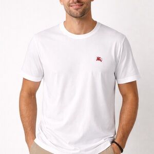 Authentic Burberry White Tee with Red Emblem